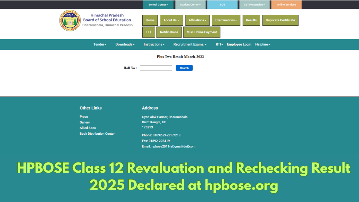 HPBOSE Class 12 Revaluation and Rechecking Result 2025 Declared at hpbose.org